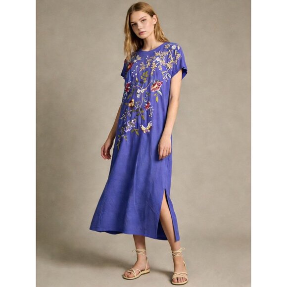NWOT Johnny Was Purple Osaka Relaxed Knit Embroidered Boho Floral Midi Dress  S